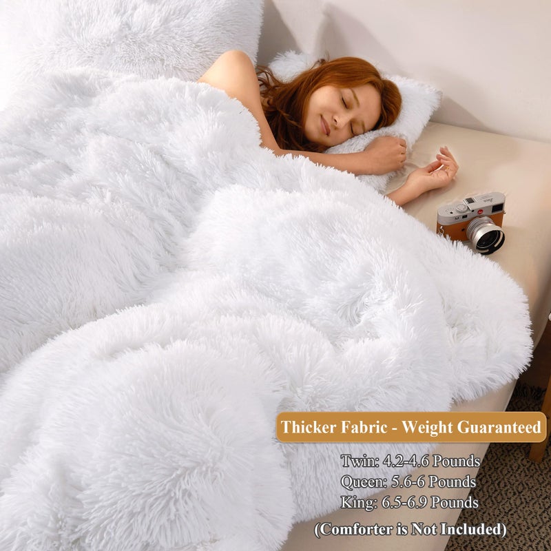 XeGe Plush Shaggy Duvet Cover, Luxury Ultra Soft Crystal Velvet Fuzzy Bedding 1PC(1 Faux Fur Duvet Cover), Fluffy Furry Comforter Cover for Bedroom Home Decoration, Zipper Closure(King, White) - Image 3